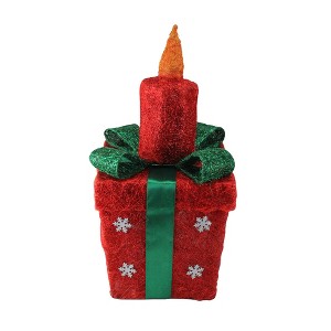Northlight 20" Lighted Red with Green Snowflakes Gift Box Christmas Outdoor Decoration - 1 of 2