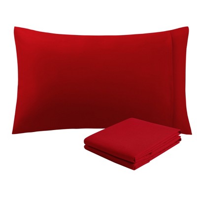 Red Standard Size Cotton Pillowcases with Envelope Closure