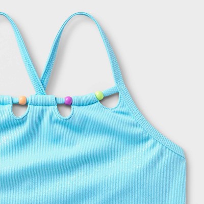 Cat & Jack Girls' Solid Bikini with Beads - Cat & Jack™ Blue M — фото 3