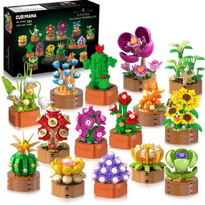 Cubimana 15 Pack Flowers Plants Succulents Botanical Collection Building Sets 1314PCS