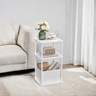 Side Table Nightstand End Table with 3 Storage Shelves Fabric Basket for Bedroom Living Room Ebony Walnut