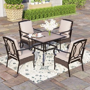 Captiva Designs 5pc Outdoor Patio Metal Dining Table & Rattan Chairs with Removable Cushions - 1 of 4