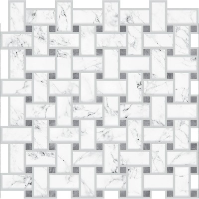 RoomMates Basketweave Carrara Marble Peel and Stick Backsplash Gray: Vinyl Self-Adhesive Wallpaper, Classic Pattern