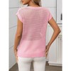 Womens Semi Sheer Lightweight Crochet Crew Neck Sweater Tops for Summer Cap Sleeve Casual Pullover Sweate - 2 of 4