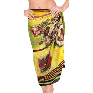 LA LEELA Women's Holiday Beachwear Summer Maxi Swimsuit Pareo Swim Cover Up Wraps Casual Beach Sarong Coverups One Size Yellow, Floral - 1 of 4