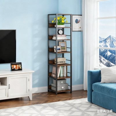 Gulches 6-Tier Corner Shelf, Narrow Etagere Bookshelf Storage Rack for Living Room