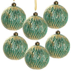 NAYSAYE Party Decoration and Accessories Set of 6 Glass Christmas Ball Ornament Set for Holiday Celebration, Green, 3.9"*3.9"*0.09" - 1 of 4