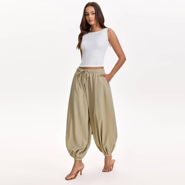 Pantalones globo de tiro medio con cordón para mujer - A New Day™ 4