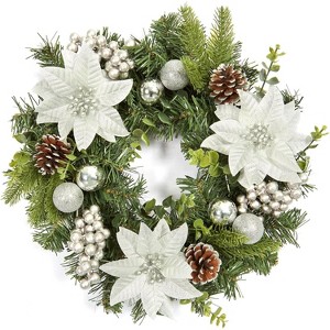 COZONY 16-Inch Christmas Wreath with Red Berries and Pine Cones, Artificial Pine Garland for Front Door and Fireplace - 1 of 4