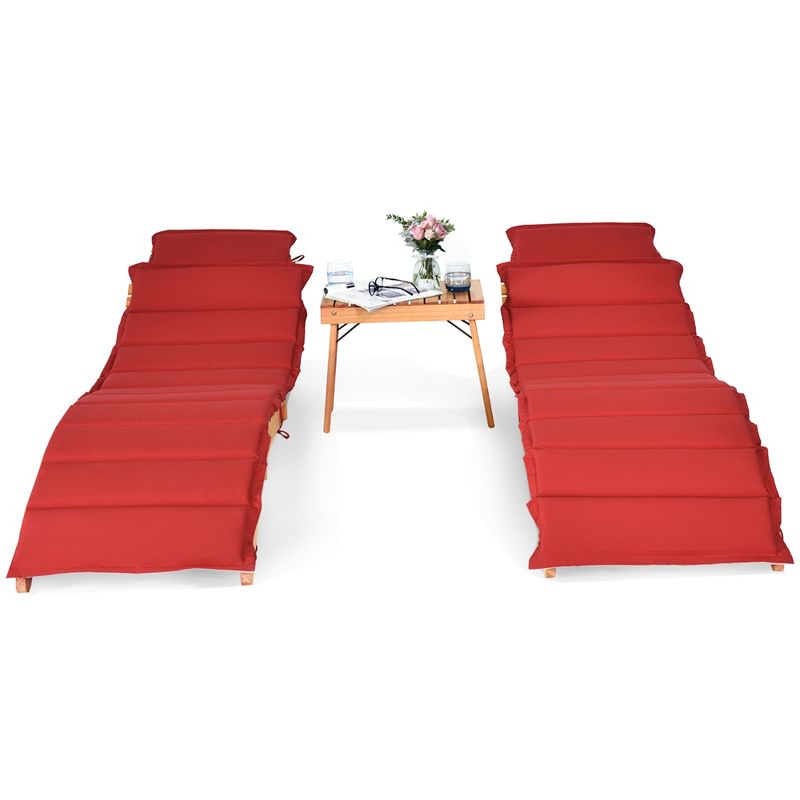 Costway 3PCS Wooden Folding Lounge Chair Set Cushion Pad Pool Deck, 5 of 11
