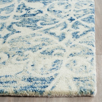 Ivory and Dark Blue Hand-Tufted Wool Runner Rug, 2'-3" x 7'