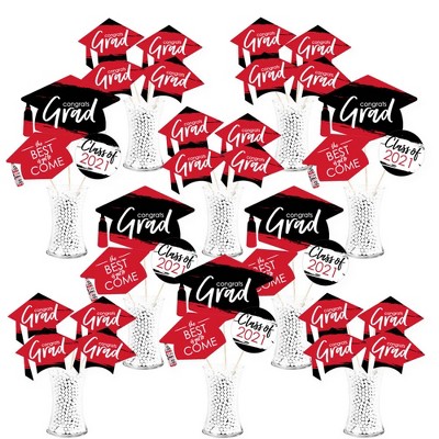 Big Dot of Happiness Red Grad - Best is Yet to Come - 2021 Red Graduation Party Centerpiece Sticks - Showstopper Table Toppers - 35 Pieces