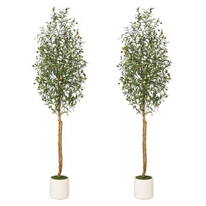 homfan Artificial Olive Tree with White Pot, Faux Floor Plants with Natural Wood Trunk & Fruits, Fake Olive Trees for Indoor Home Decor - 1 of 4