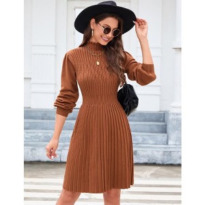 YesFashion Women's 2024 Long Lantern Sleeve Sweater Dress Turtleneck Ribbed Knit Bodycon Mini Dresses A-Line Pullover Casual Dress - 1 of 4