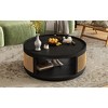 TIRAMISUBEST Wooden Mid-Century Modern Coffee Table, 36.8'' Round Cane Center Table Cocktail Table with PE Rattan Side for Living Room - 4 of 4