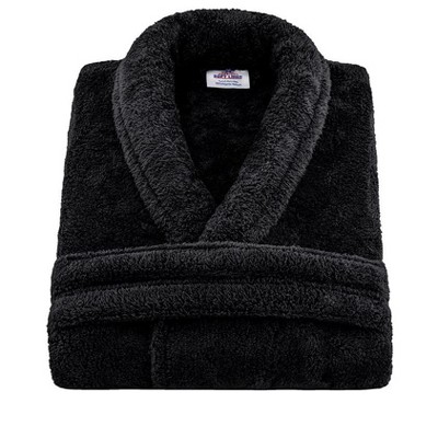 Black Unisex Shawl Collar Fleece Bathrobe, S/M
