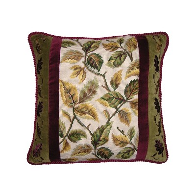 C&F Home 14" x 14" Falling Leaves #2 Needlepoint/Embroidered Thanksgiving Throw Pillow