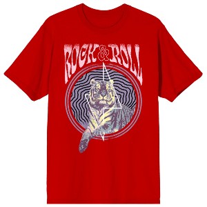Vintage-Style Rock N Roll Tiger Men's Red Short Sleeve Crew Neck Tee - 1 of 3