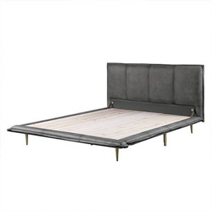 91" Queen Bed Metis Bed Gray Top Grain Leather - Acme Furniture: Modern Industrial Style, Metal Legs, Plush Upholstery - 1 of 4