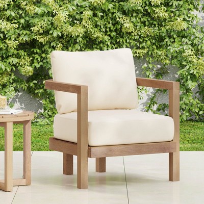Chic Crate - Premium Waterproof Brown Wash Patio Club Chair with Beige Cushion, 400lbs Weight Capacity, Ideal for Porch, Garden, Backyard