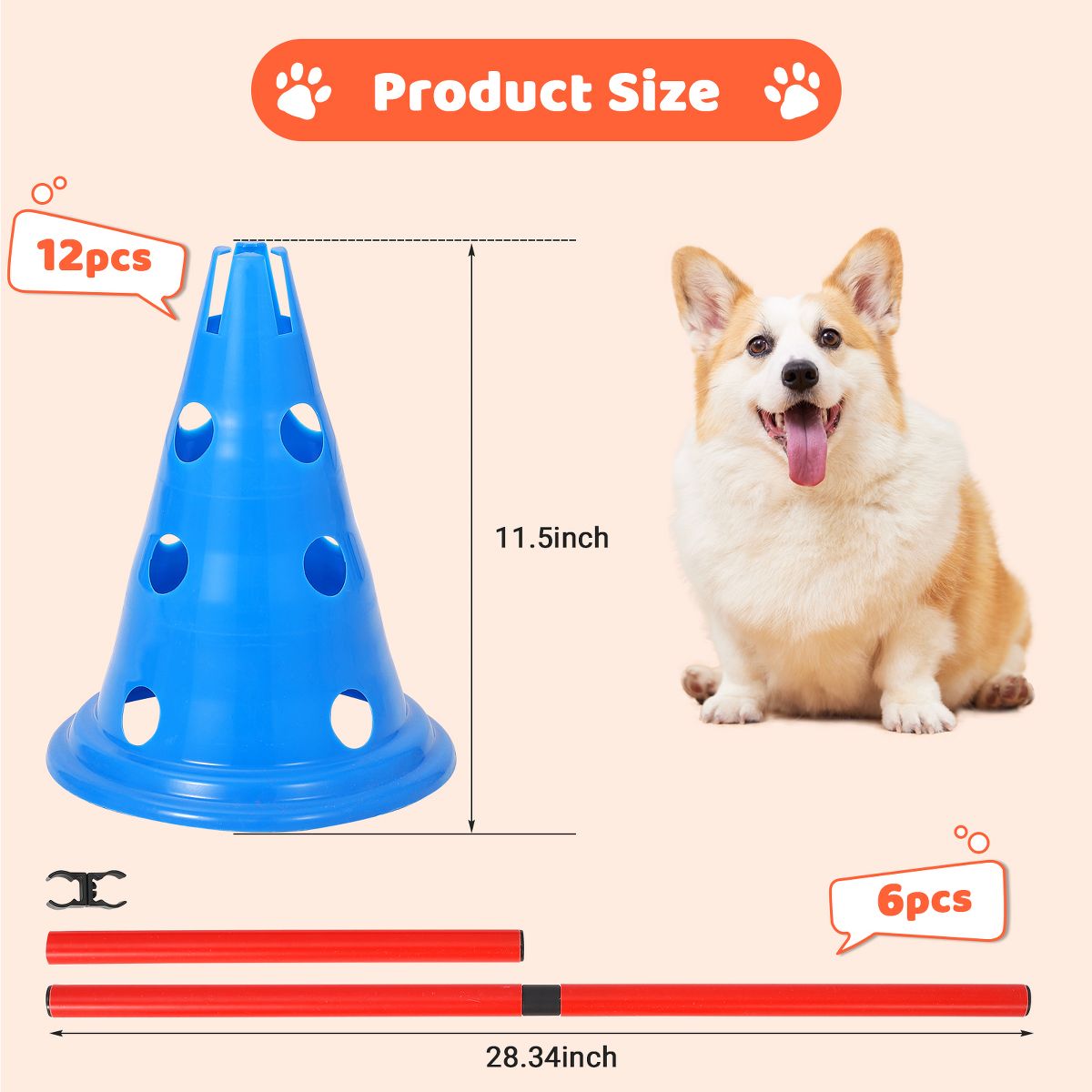 Dog Agility Hurdle Cone Set, Dog Agility Course Backyard Set Include 12 Cones & 6 Agility Rods, Dog Agility Training Equipment with Carry Bag - thumbnail 3