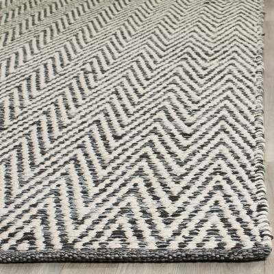 Ivory and Dark Grey Handwoven Cotton Area Rug, 8' x 10'