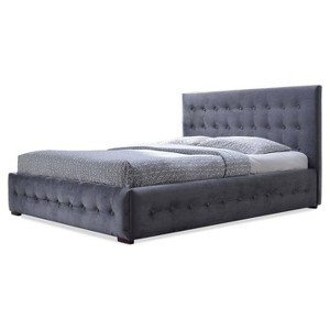 Queen Margaret Modern And Contemporary Velvet Button Tufted Platform Bed Gray - Baxton Studio - 1 of 3
