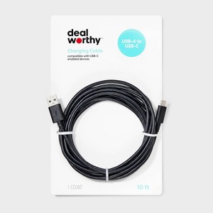 10' USB-A to USB-C Cable - dealworthy™ Black - 1 of 3
