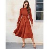 Women's Ruffle Mock Neck Long Sleeve Smocked Midi Dress Casual Floral Print Elastic Waist Tiered Long Dress - 3 of 4