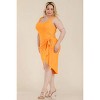 Slickblue Plus Size Solid Wrap Front Tie Midi Dress, Side Tie Detail, Stretch Fabric, Tangelo/White, Size 1XL-3XL - 4 of 4