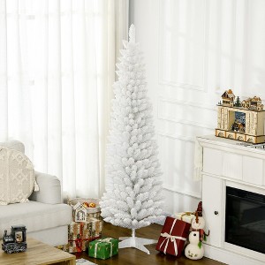 Whisen 6FT Artificial Pencil Christmas Tree with Realistic Branches and Plastic Base Stand - White - 1 of 4