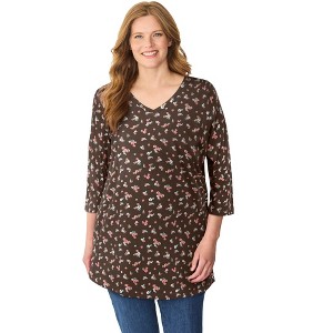 Woman Within Perfect Printed Three-Quarter-Sleeve V-Neck Tunic - 1 of 4