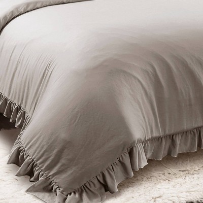 King Size Gray Microfiber Ruffled Comforter Set
