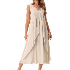 INSPIRE CHIC Women's Summer Sleeveless V Neck Button Decor Flowy Maxi Tank Beach Dress - 1 of 4