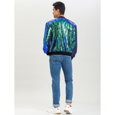 Мужские куртки INSPIRE CHIC Men's Party Disco Club Sequins Bomber Jacket Green XX-Large — фото 4