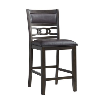 Walnut Finish Faux Leather Upholstered Counter Stools, Set of 2