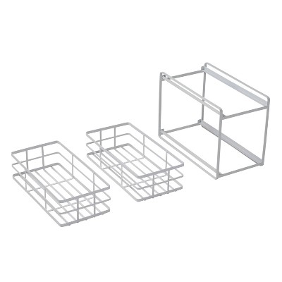 White Steel 2-Tier Sliding Basket Organizer