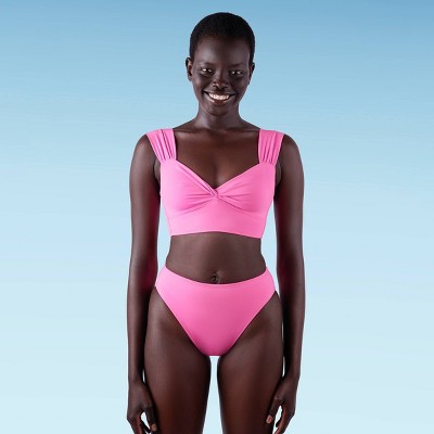 Liberty & Justice Women's Twist-Front Longline Bikini Top - Pink S