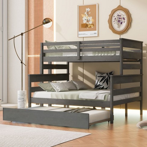 NicBex Twin over Full Bunk Bed Wood Frame Triple Bed Frame with Guardrails, Ladders and Tram with Wheels, No Box Spring Required - image 1 of 4