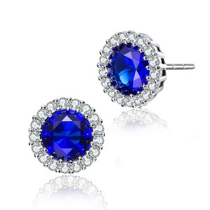 Guili Sterling Silver Colored Cubic Zirconia Round Halo Stud Earrings, a Radiant and Classic Jewelry Piece for a Versatile and Elegant Appeal - 1 of 4