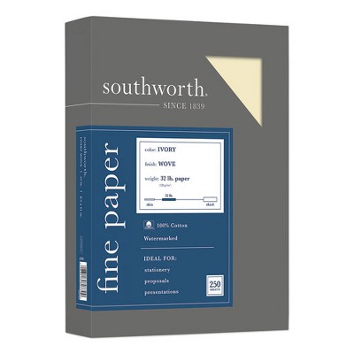 Southworth 100% Cotton Business Paper, 32 lb Bond Weight, 8.5 x 11, Ivory, 250/Pack