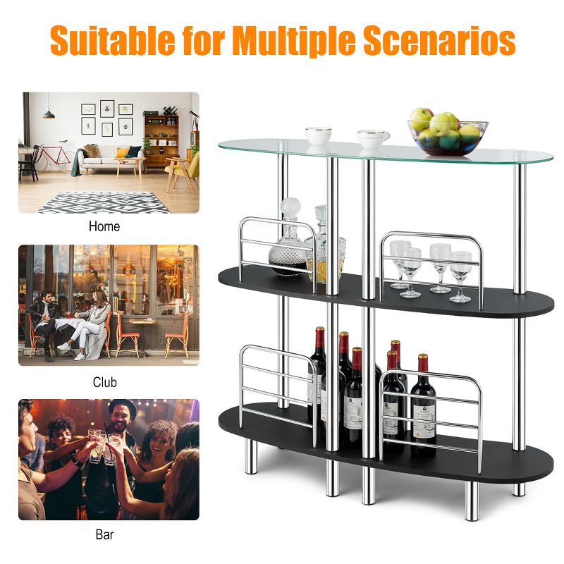 Costway Decorative  Storage Cabinets  Home Liquor Pub Table w/Tempered Glass Top & 2 Shelves, 5 of 11