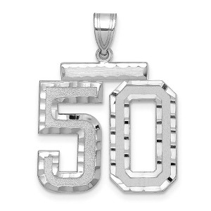 Black Bow Jewelry 14k White Gold, Varsity Collection, Large D/C Pendant, Number 50 - 1 of 3
