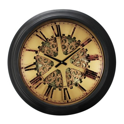 26" Classic Round Gears Wall Clock Black - A&B Home