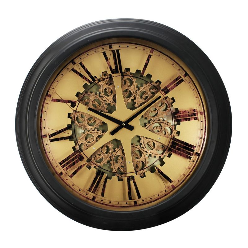 26&#34; Classic Round Gears Wall Clock Black - A&#38;B Home, 1 of 6