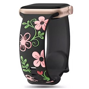 HTUTWOO Floral Apple Watch Band, Engraved Flower Silicone Strap 38/40/41/42/43/44/45/49mm for iWatch Series 11 10 9 8 7 6 5 4 3 2 SE Ultra - 1 of 4