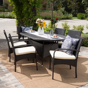 GDFStudio Trieste Outdoor Wicker and Iron 7 Piece Dining Set with Cushion - 1 of 4