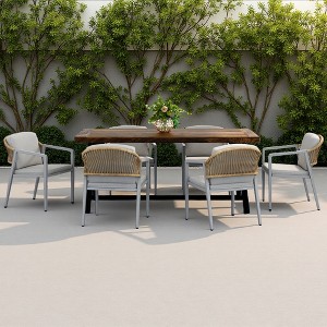 7-Piece Outdoor Dining Set with Acacia Wood Tabletop and 6 Cushioned Chair - 1 of 4