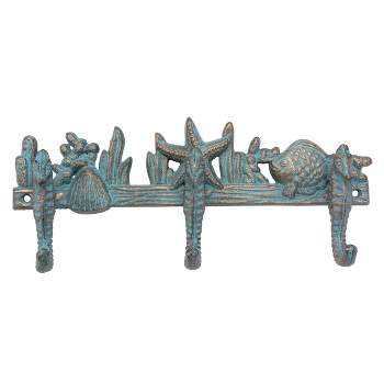 11.2" x 4.5" Decorative Cast Iron Seahorse Wall Hook Row Turquoise - Stonebriar Collection