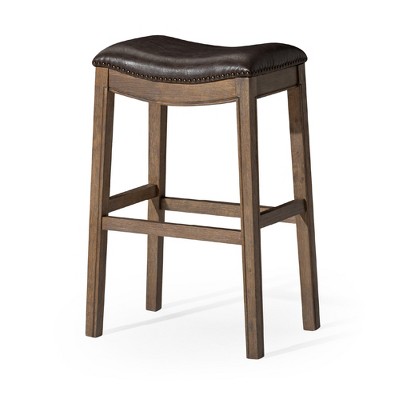 HomeRoots 31" Brown Faux Leather and Solid Wood Backless Bar Height Bar Chair